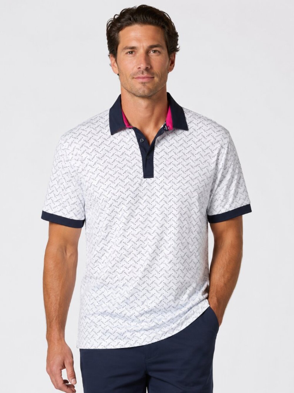 Kenneth Cole Golf Men’s Performance Polo Size Medium Navy Black Print NWT